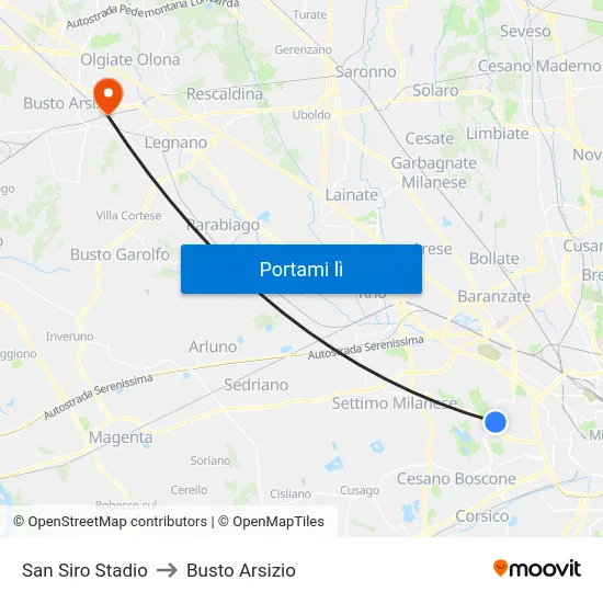 San Siro Stadio to Busto Arsizio map