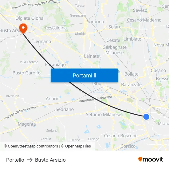 Portello to Busto Arsizio map