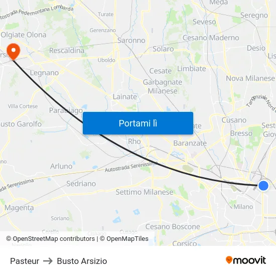Pasteur to Busto Arsizio map