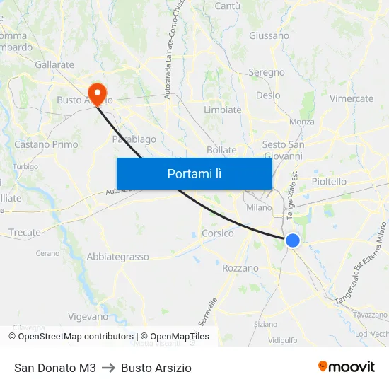 San Donato M3 to Busto Arsizio map