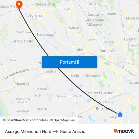Assago Milanofiori Nord to Busto Arsizio map