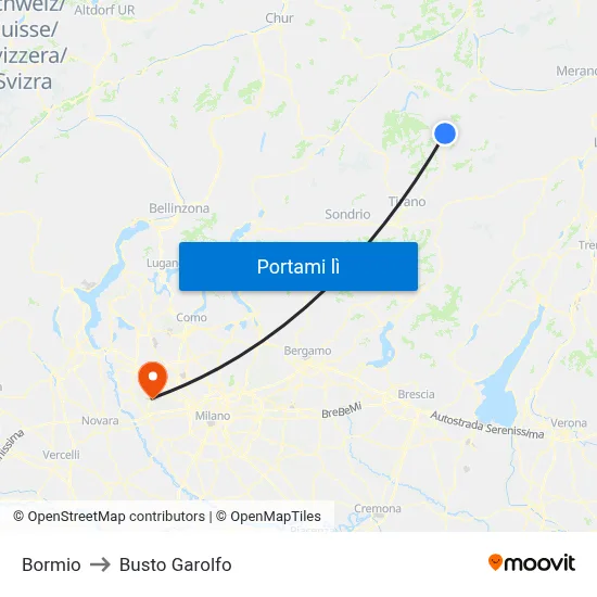 Bormio to Busto Garolfo map