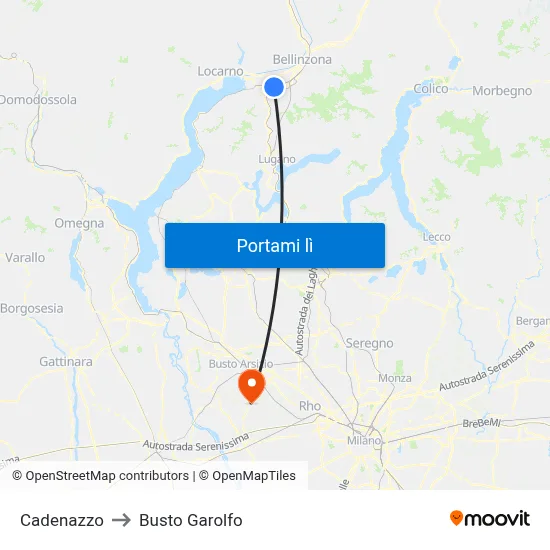 Cadenazzo to Busto Garolfo map