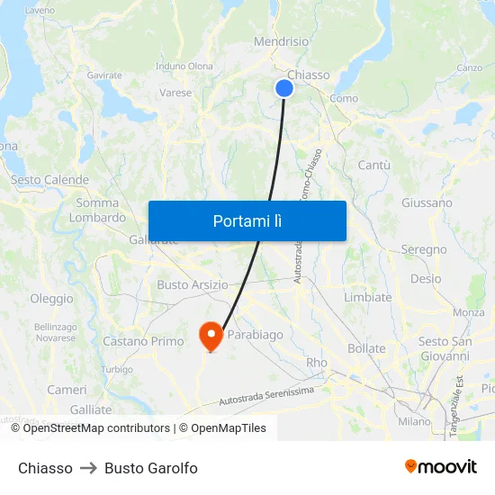 Chiasso to Busto Garolfo map