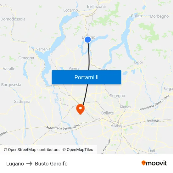 Lugano to Busto Garolfo map