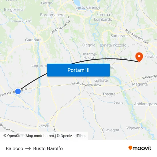 Balocco to Busto Garolfo map