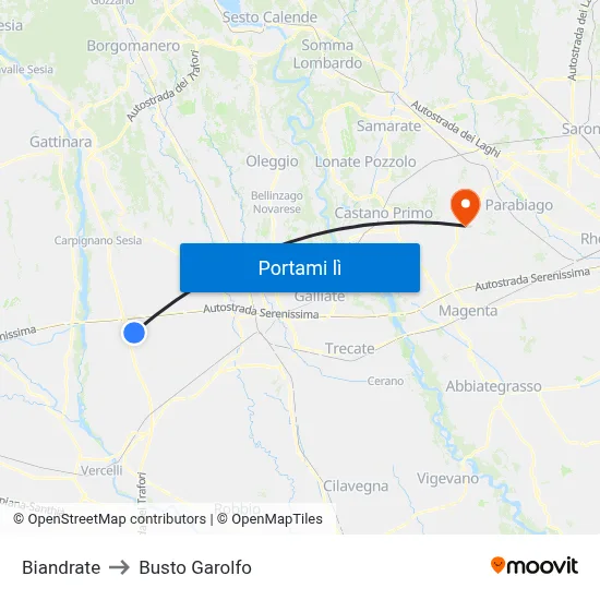 Biandrate to Busto Garolfo map