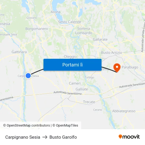Carpignano Sesia to Busto Garolfo map