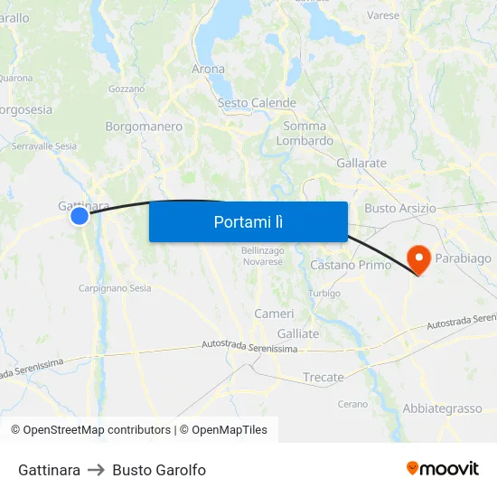Gattinara to Busto Garolfo map