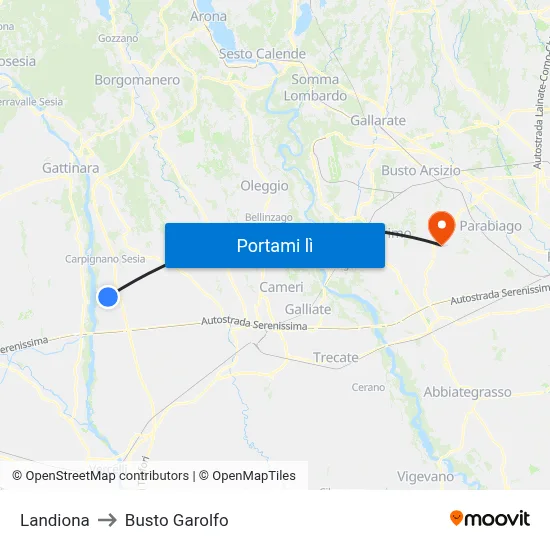 Landiona to Busto Garolfo map