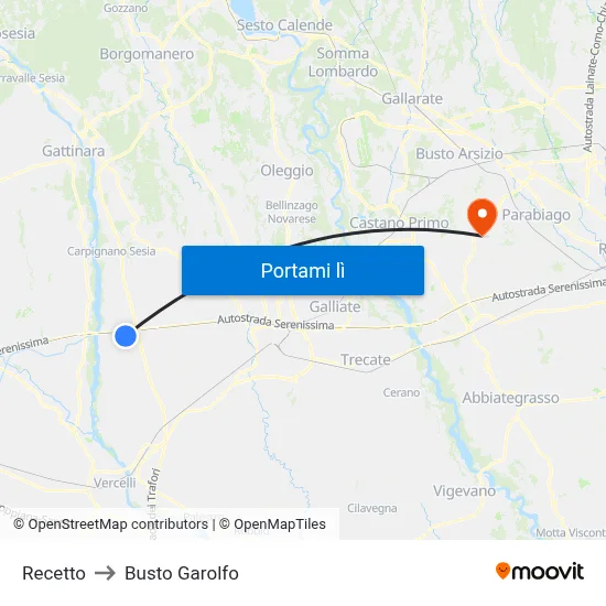 Recetto to Busto Garolfo map
