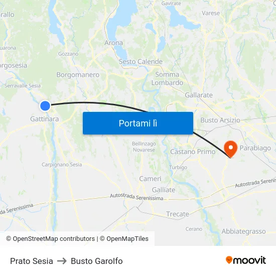 Prato Sesia to Busto Garolfo map