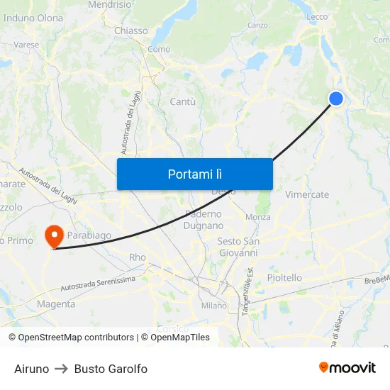 Airuno to Busto Garolfo map