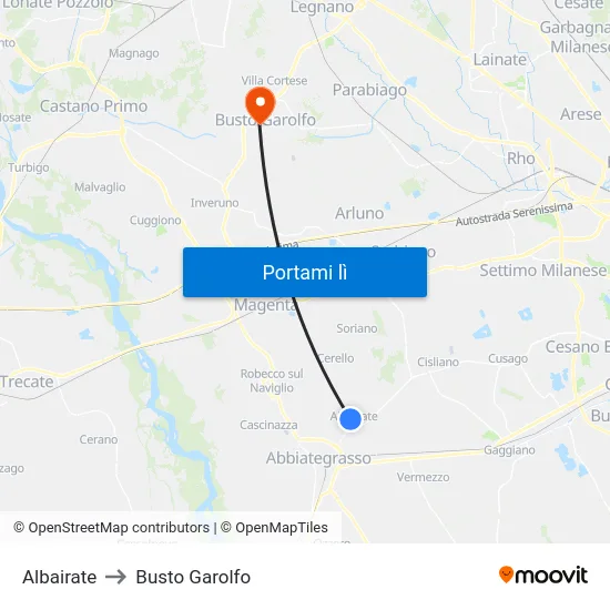 Albairate to Busto Garolfo map