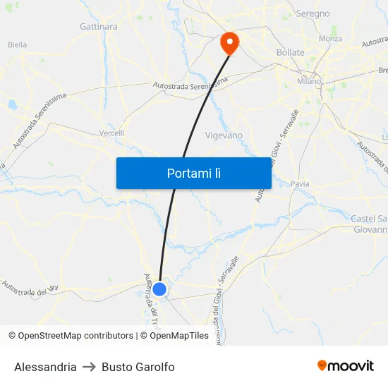 Alessandria to Busto Garolfo map