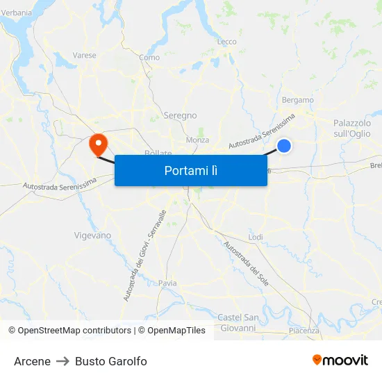 Arcene to Busto Garolfo map