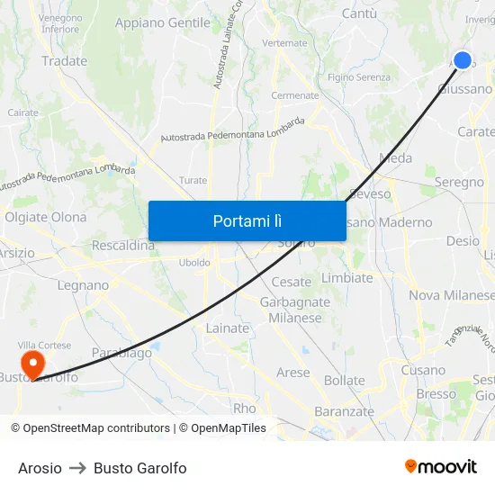 Arosio to Busto Garolfo map