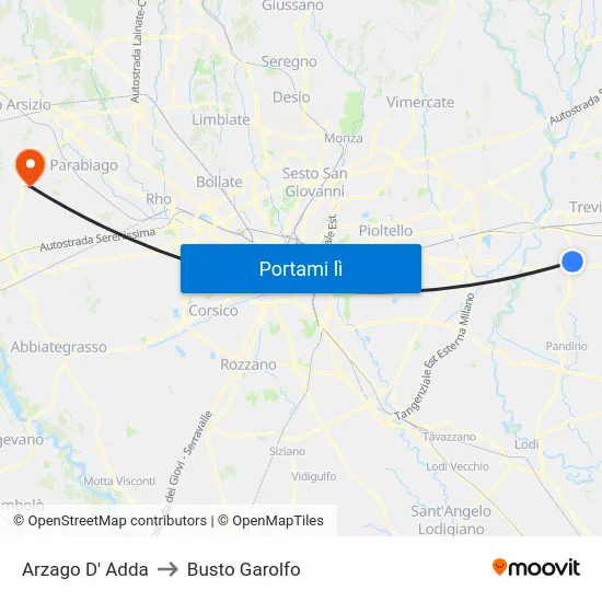 Arzago D' Adda to Busto Garolfo map