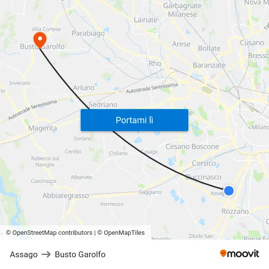 Assago to Busto Garolfo map