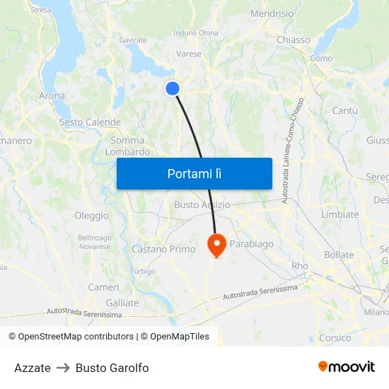 Azzate to Busto Garolfo map