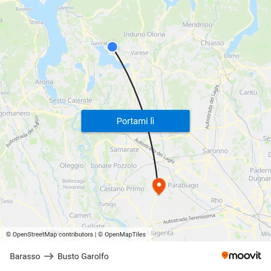Barasso to Busto Garolfo map