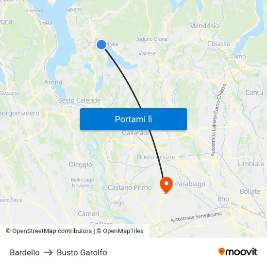 Bardello to Busto Garolfo map