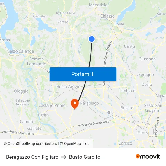 Beregazzo Con Figliaro to Busto Garolfo map