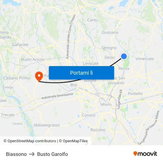 Biassono to Busto Garolfo map
