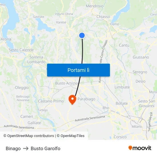 Binago to Busto Garolfo map