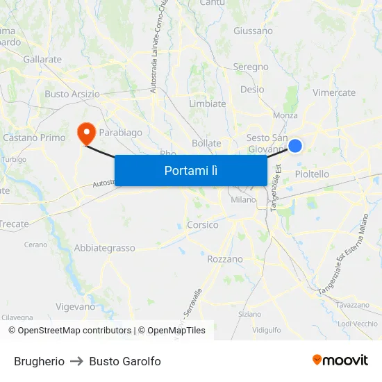 Brugherio to Busto Garolfo map