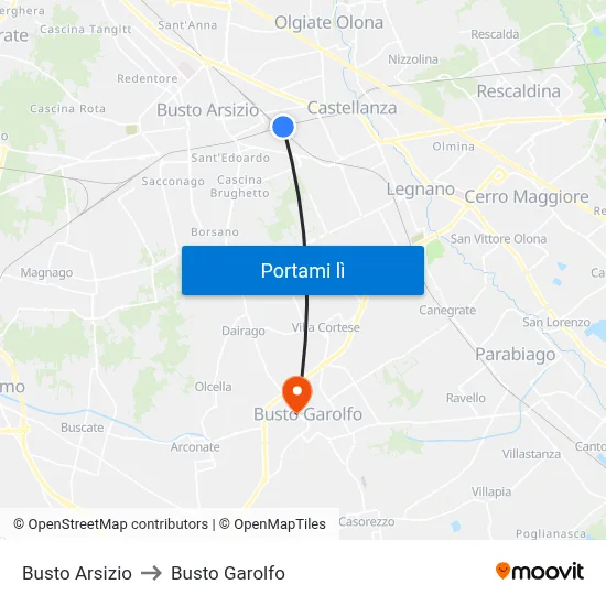 Busto Arsizio to Busto Garolfo map