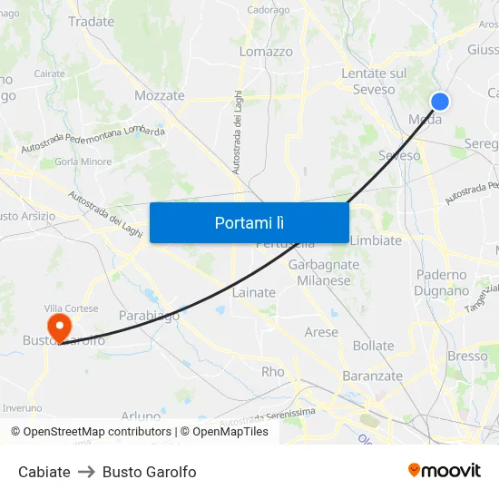 Cabiate to Busto Garolfo map
