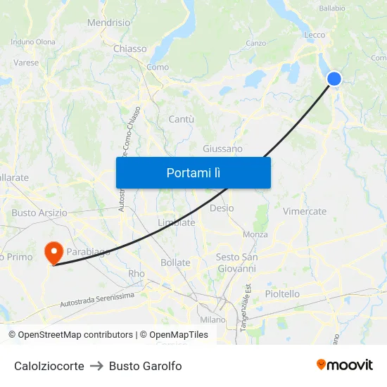 Calolziocorte to Busto Garolfo map