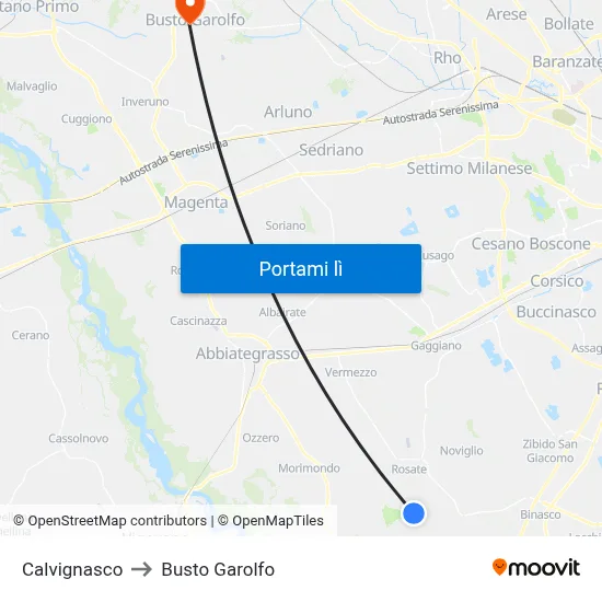 Calvignasco to Busto Garolfo map