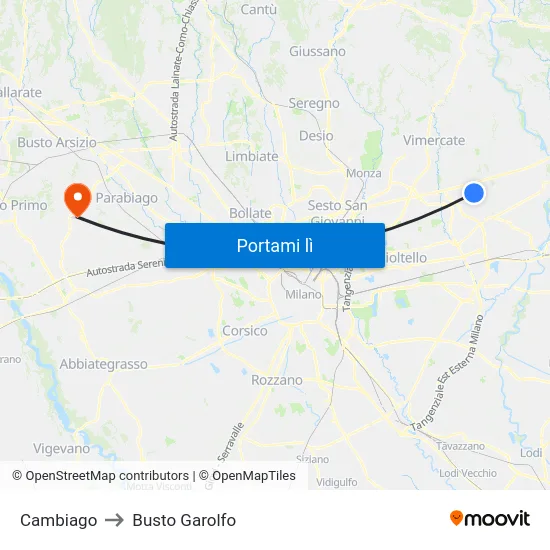 Cambiago to Busto Garolfo map