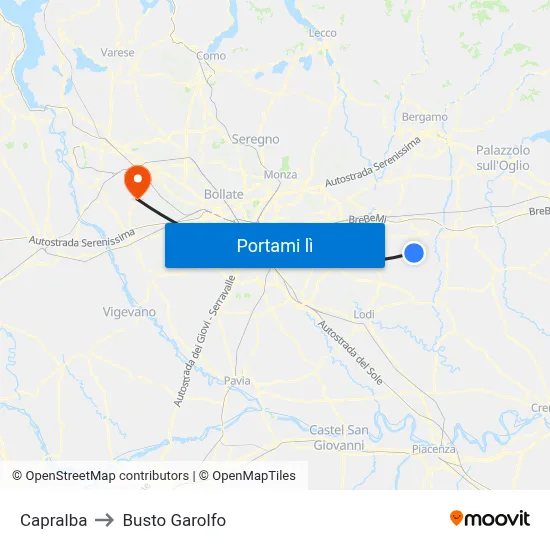 Capralba to Busto Garolfo map