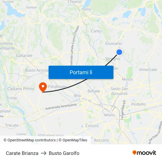 Carate Brianza to Busto Garolfo map