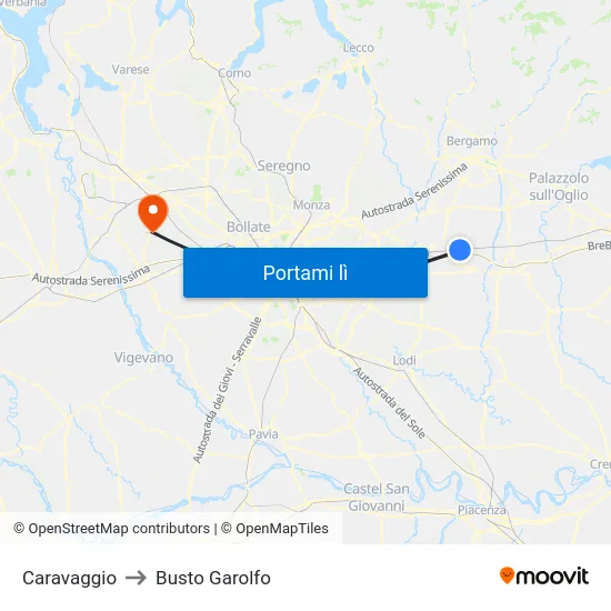 Caravaggio to Busto Garolfo map