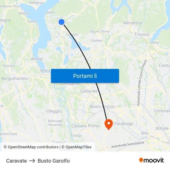 Caravate to Busto Garolfo map
