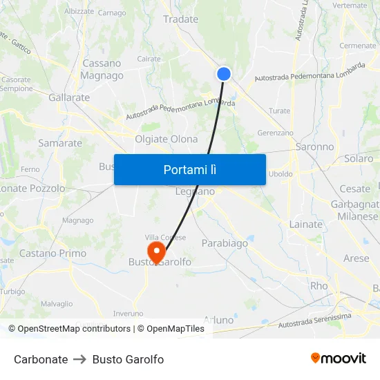 Carbonate to Busto Garolfo map
