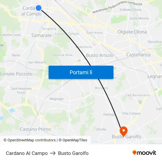 Cardano Al Campo to Busto Garolfo map