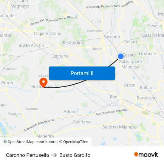 Caronno Pertusella to Busto Garolfo map
