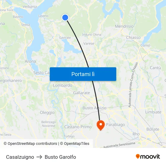 Casalzuigno to Busto Garolfo map