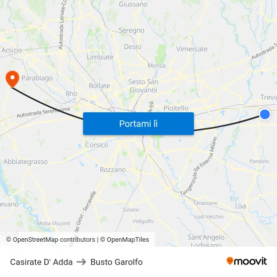 Casirate D' Adda to Busto Garolfo map