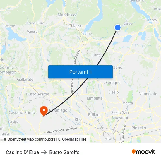 Caslino D' Erba to Busto Garolfo map