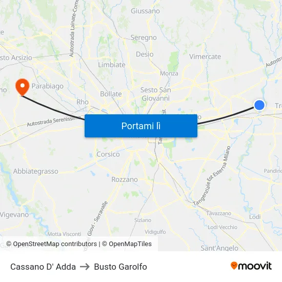 Cassano D' Adda to Busto Garolfo map