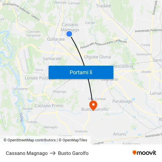 Cassano Magnago to Busto Garolfo map