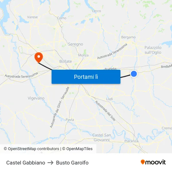 Castel Gabbiano to Busto Garolfo map