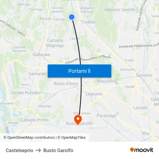 Castelseprio to Busto Garolfo map