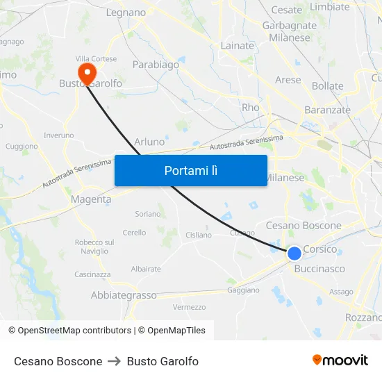 Cesano Boscone to Busto Garolfo map